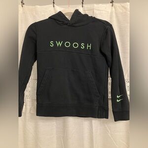 Nike Hoodie Boys Small Black Double Check Swoosh Spell Out Logo Sweatshirt. EUC